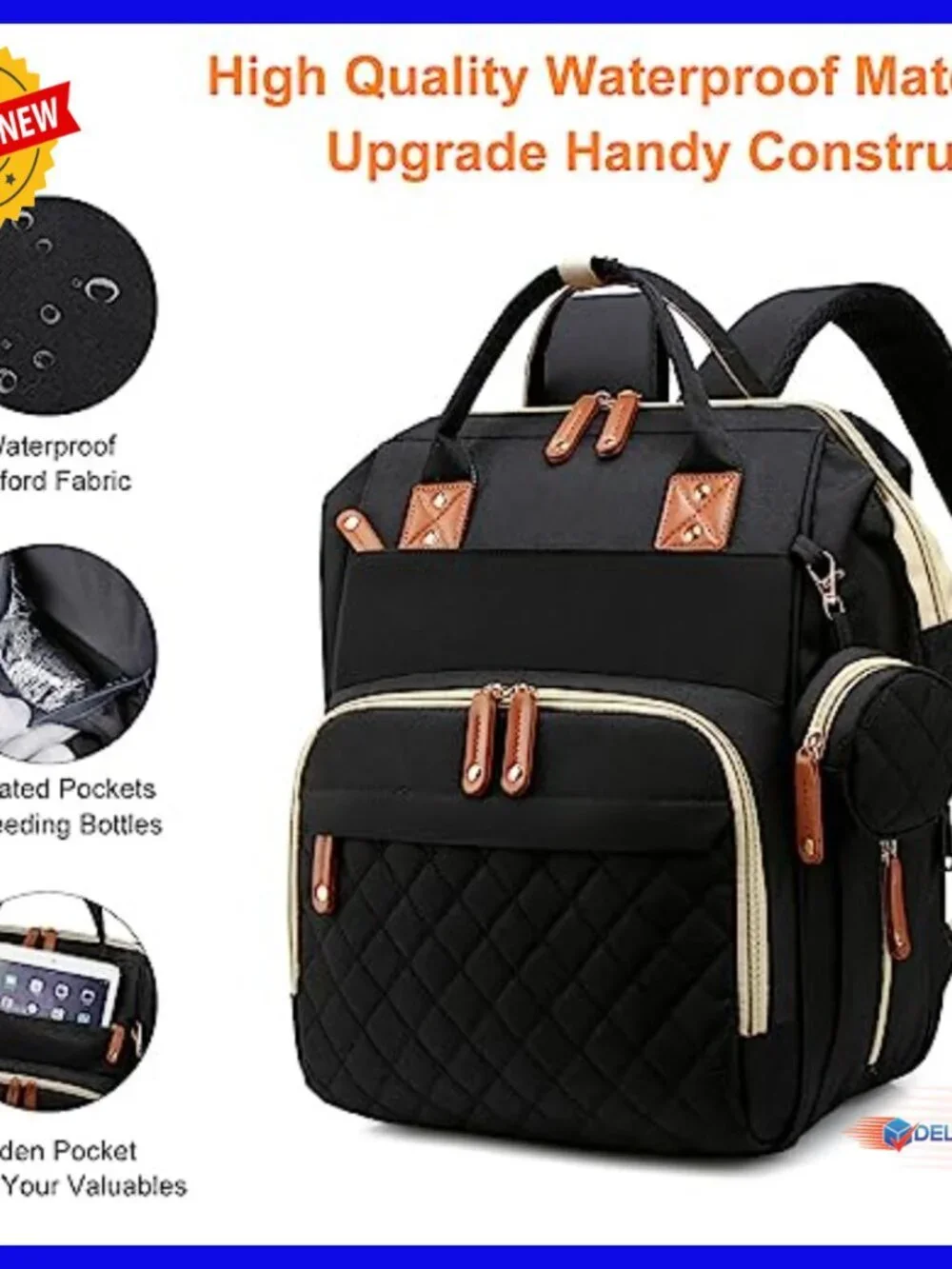 Waterproof Diaper Backpack with Changing Station USB Charging Port